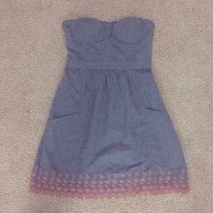 American Eagle strapless chambray dress pockets 6